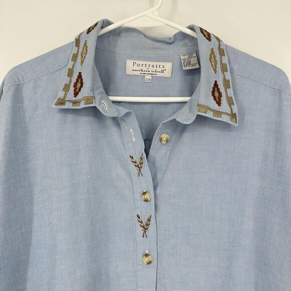 Portraits Northern Isles Shirt Womens 22W Embroidered Collar Western Top Blouse - Picture 2 of 13